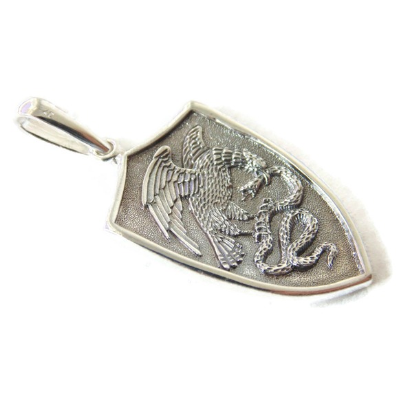 925 Sterling Silver Pendant St George Shield Mens Biker Dragon Eagle Fight Snake - Picture 2 of 7
